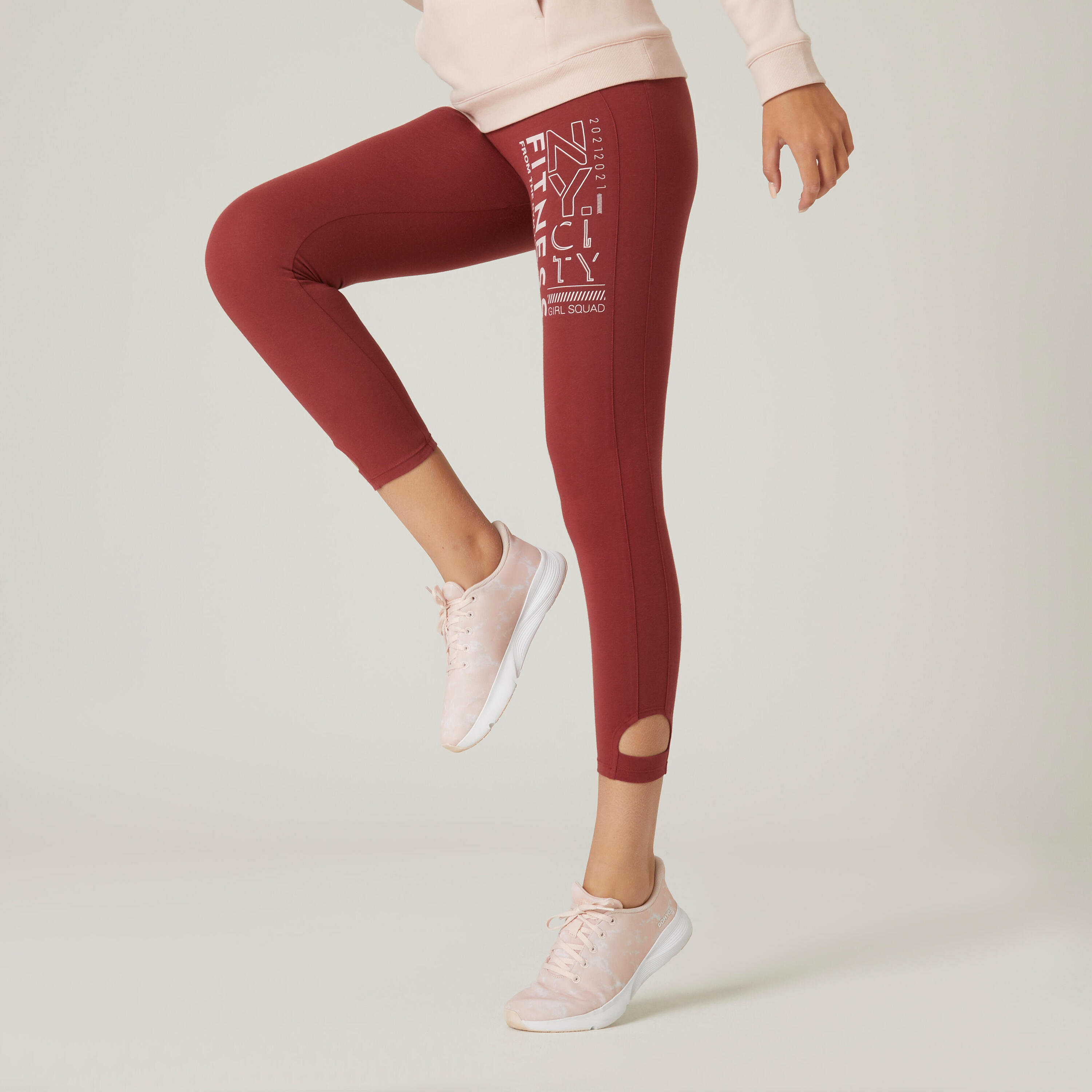 DOMYOS Stretch Cotton 7/8 Fitness Leggings - Red