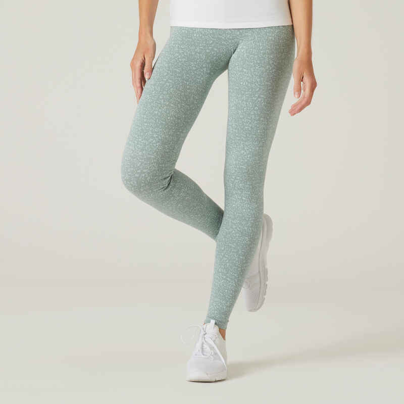 Mallas Leggings fitness algodón Fit+ Mujer Domyos verde