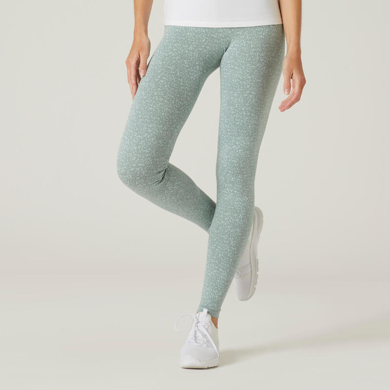 Leggings mallas fitness algodón Mujer Domyos Fit+ Verde