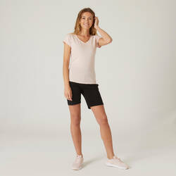 Women's V-Neck Fitness T-Shirt 500 - Rose Quartz