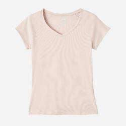 Women's V-Neck Fitness T-Shirt 500 - Rose Quartz