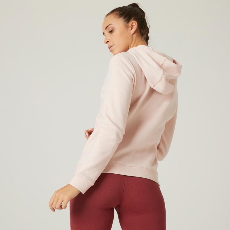 Sweat-shirt à capuche long col rond femme droit - 520 quartz rose