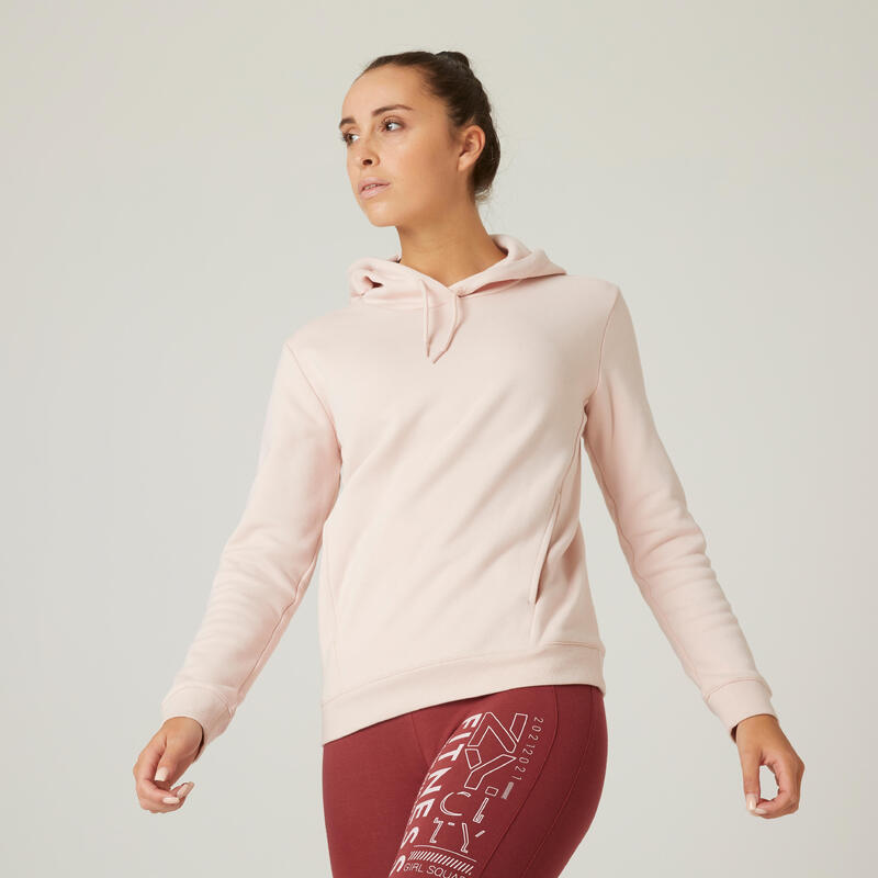 Sweat-shirt à capuche Fitness femme - 520 quartz rose