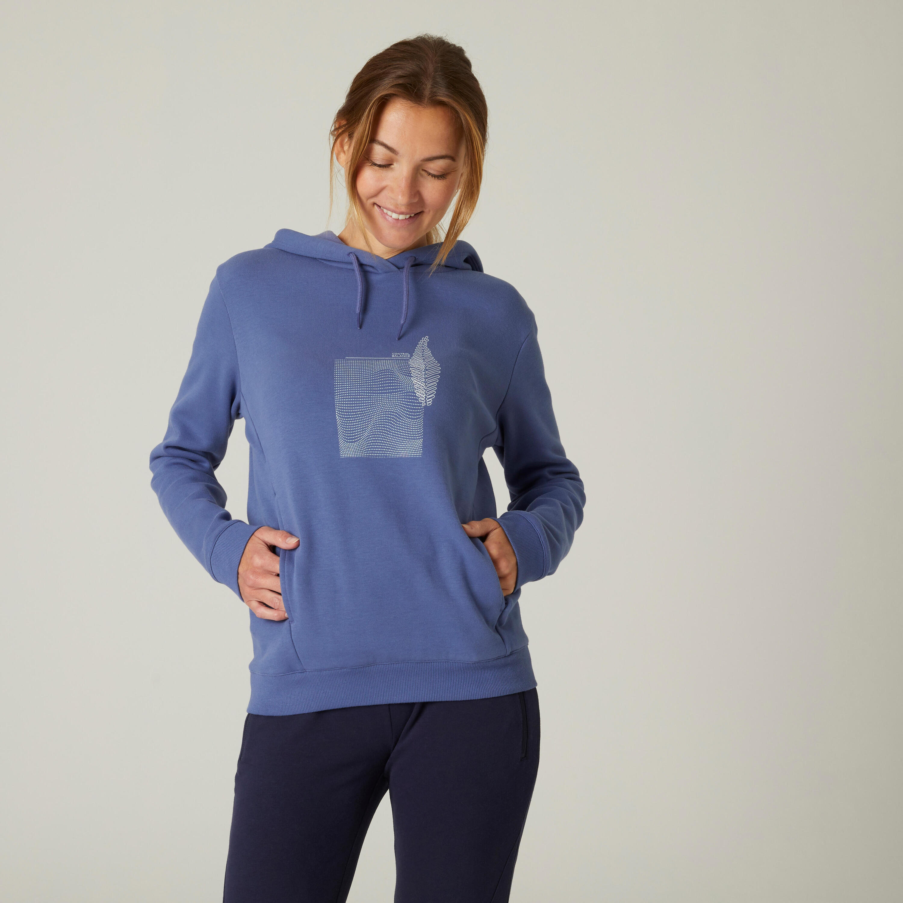 DOMYOS Women's Fitness Hoodie 520 - Blue with Print