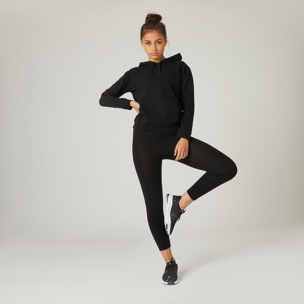 Sweatshirt Kapuze Fitness Damen schwarz 