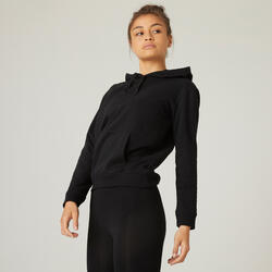 Felpa con cappuccio donna fitness 500 nera