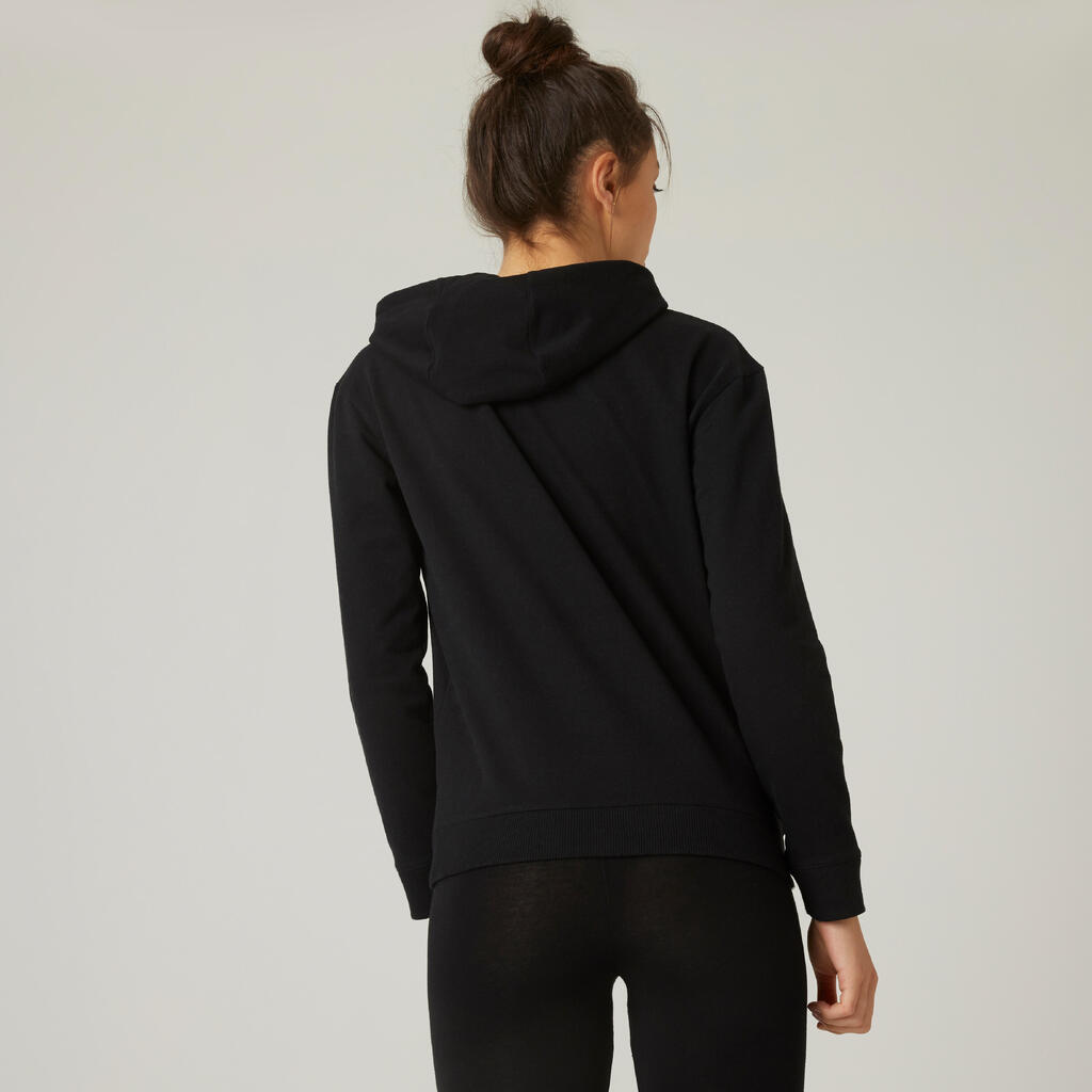 Sweatshirt Kapuze Fitness Damen schwarz 