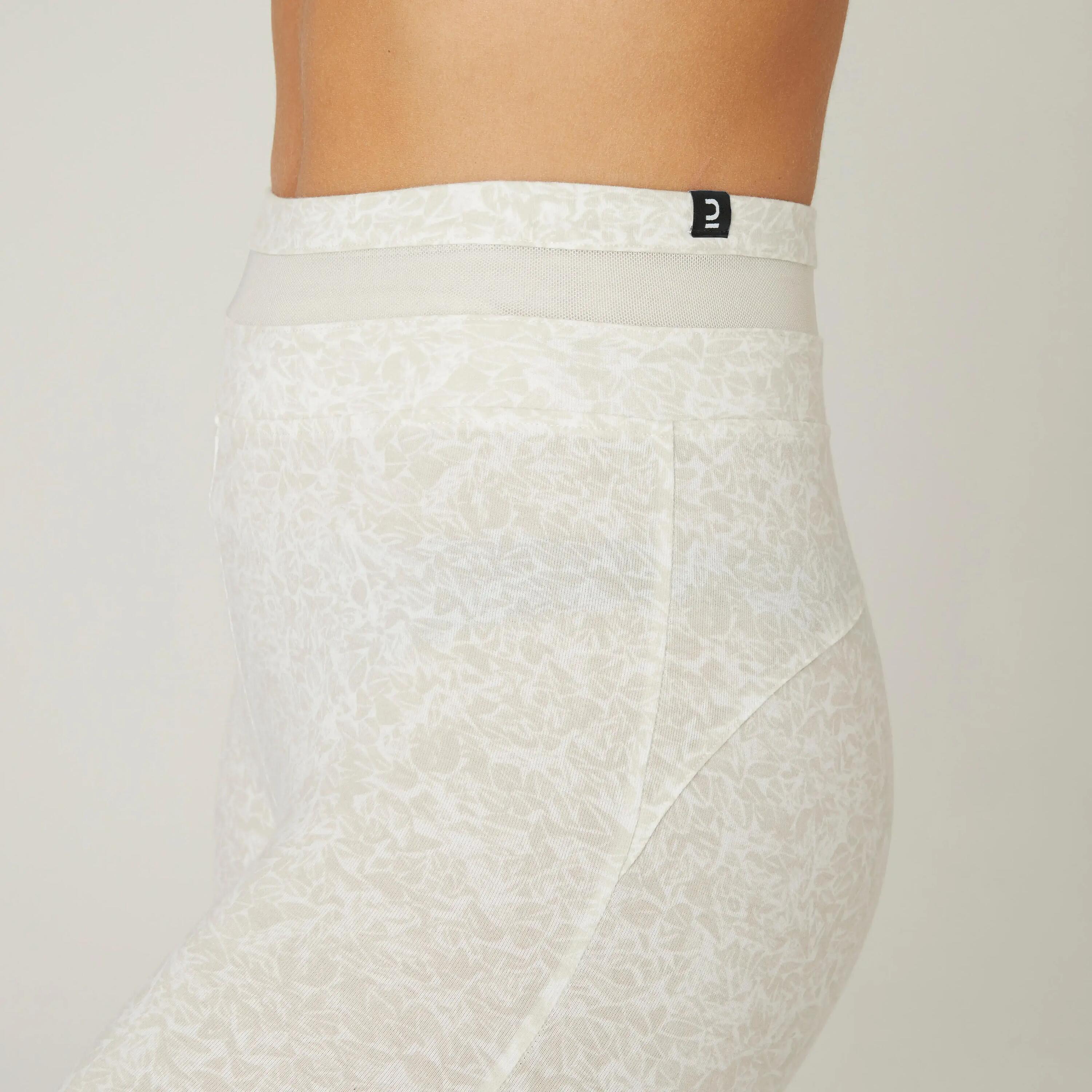 High-Waisted Stretch Cotton Fitness Leggings with Mesh - Beige Print 6/7