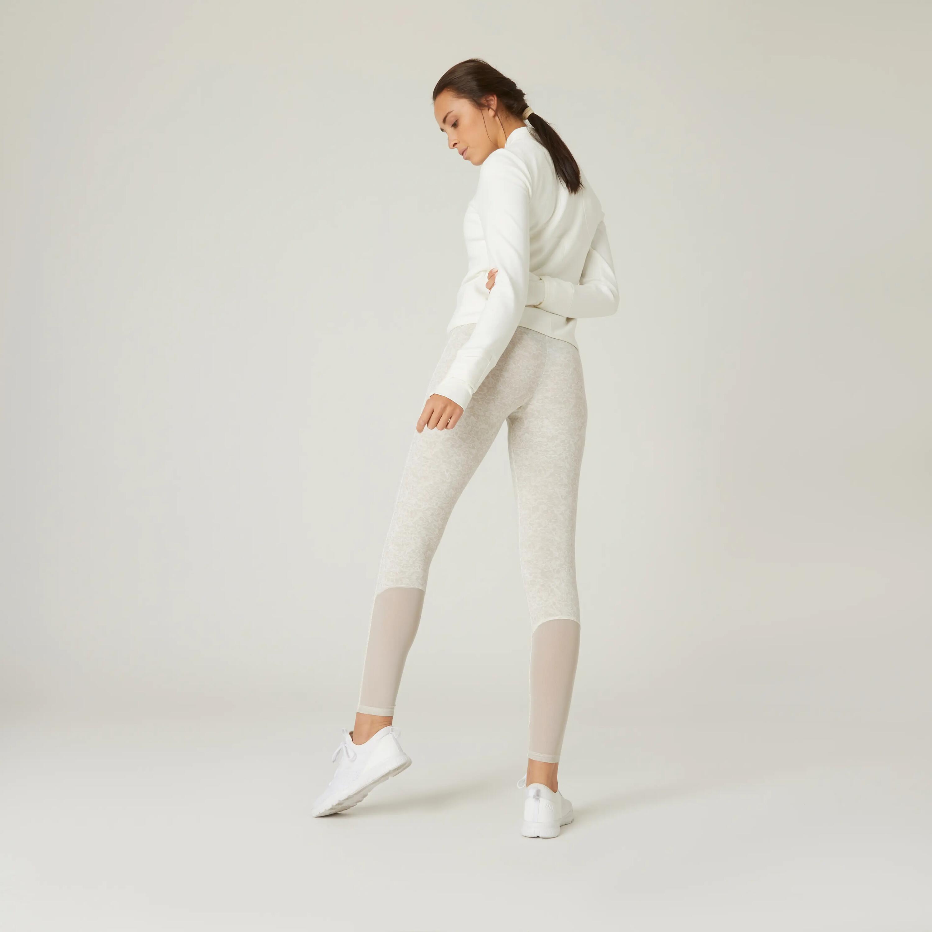 High-Waisted Stretch Cotton Fitness Leggings with Mesh - Beige Print 4/7