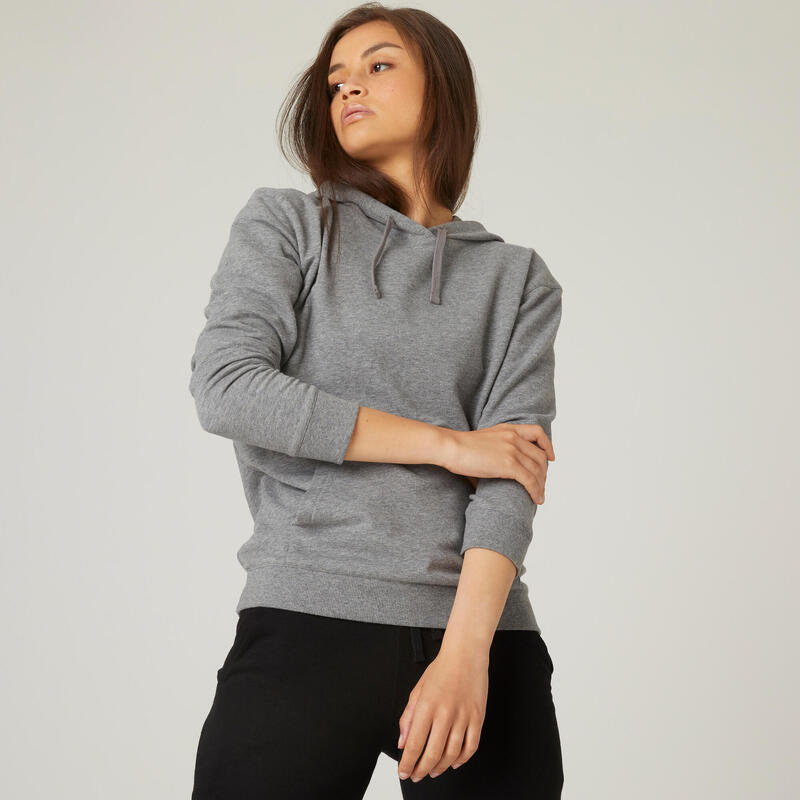 Sweatshirt Kapuze Fitness grau