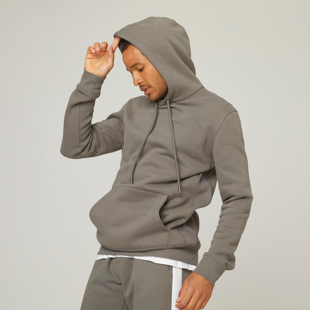 Men's long hoodie warm 500 - khaki grey