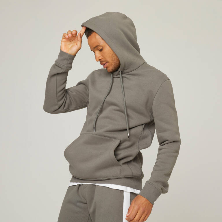 Men's Long Hoodie Warm 500 - Khaki Grey