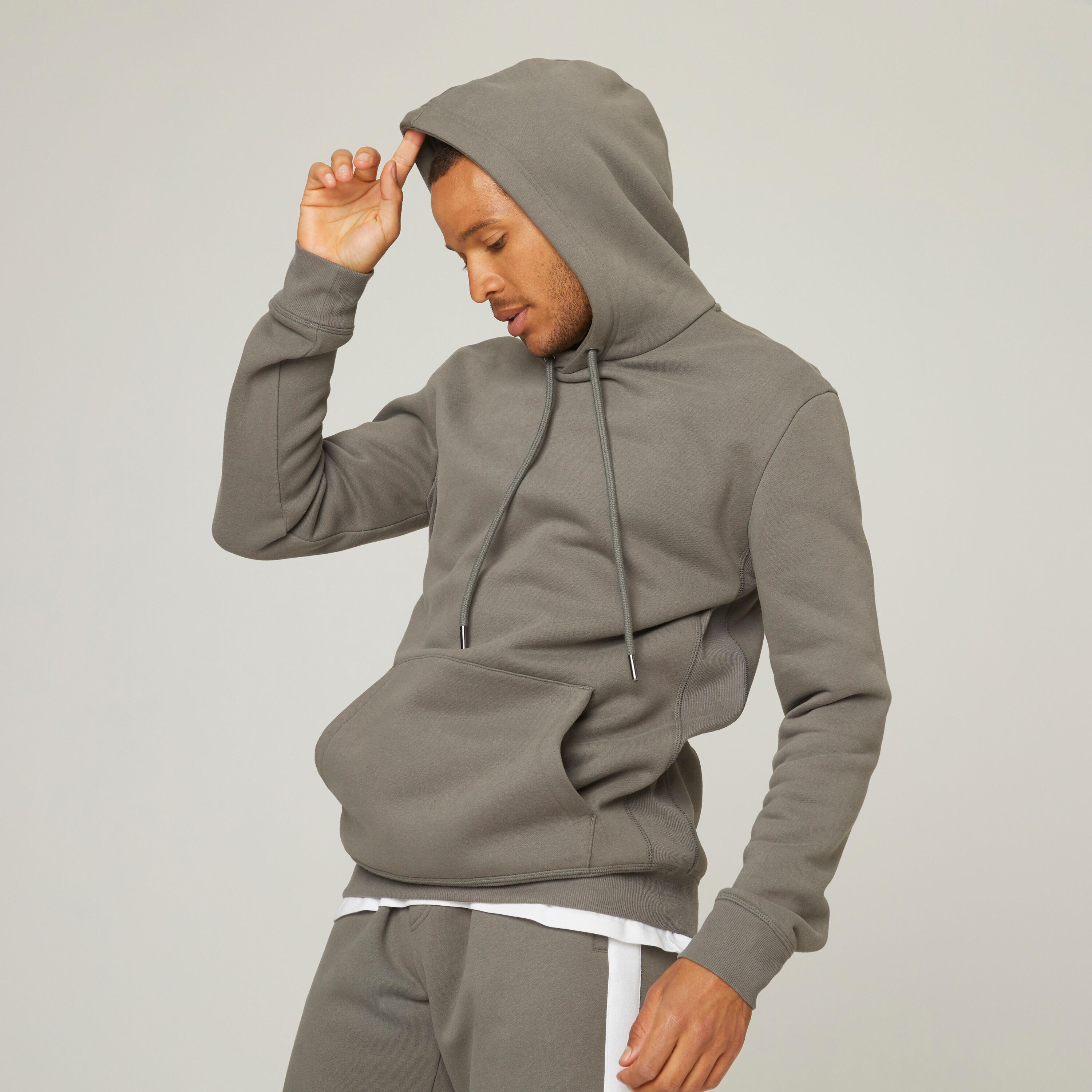 DOMYOS Men's Long Hoodie Warm 500 - Khaki Grey