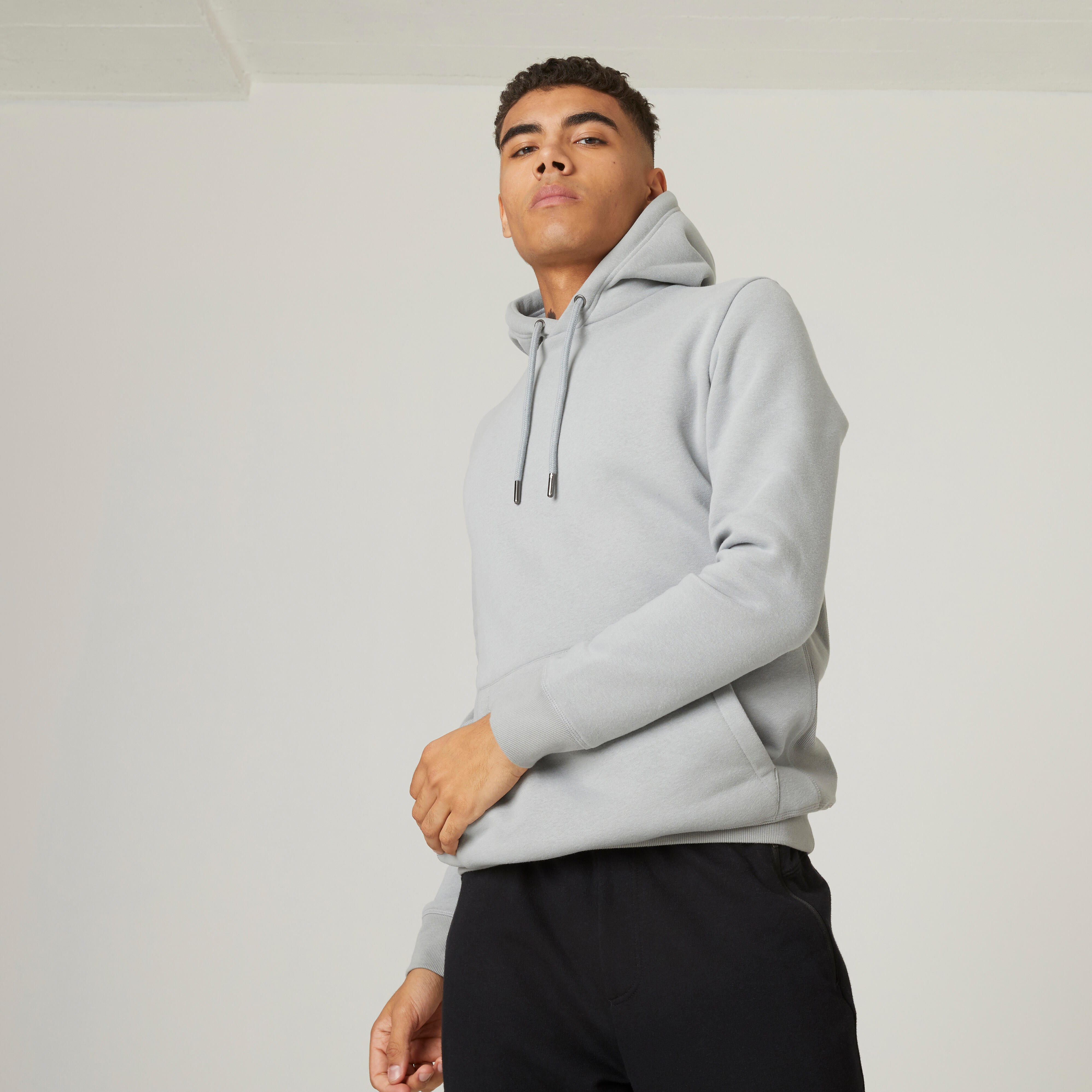 Sweat shirt a capuche long homme 500 Warm gris acier Decathlon