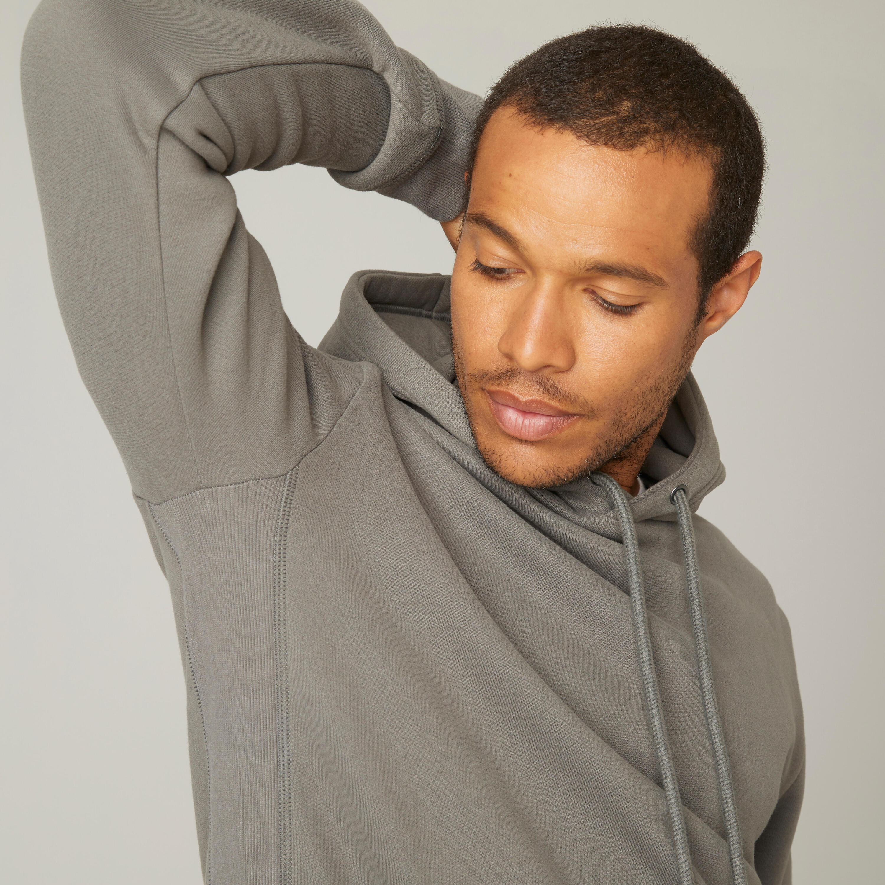 Men's Long Hoodie Warm 500 - Khaki Grey 4/7