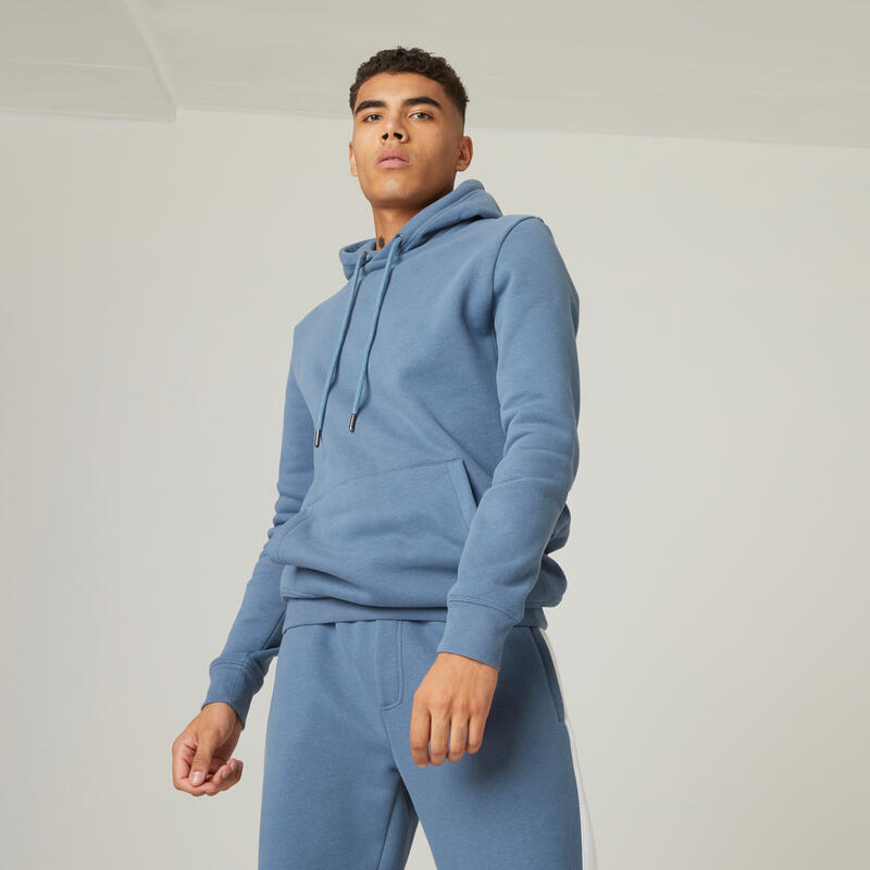 Sweat-shirt à capuche long homme - 500 Warm bleu tempête