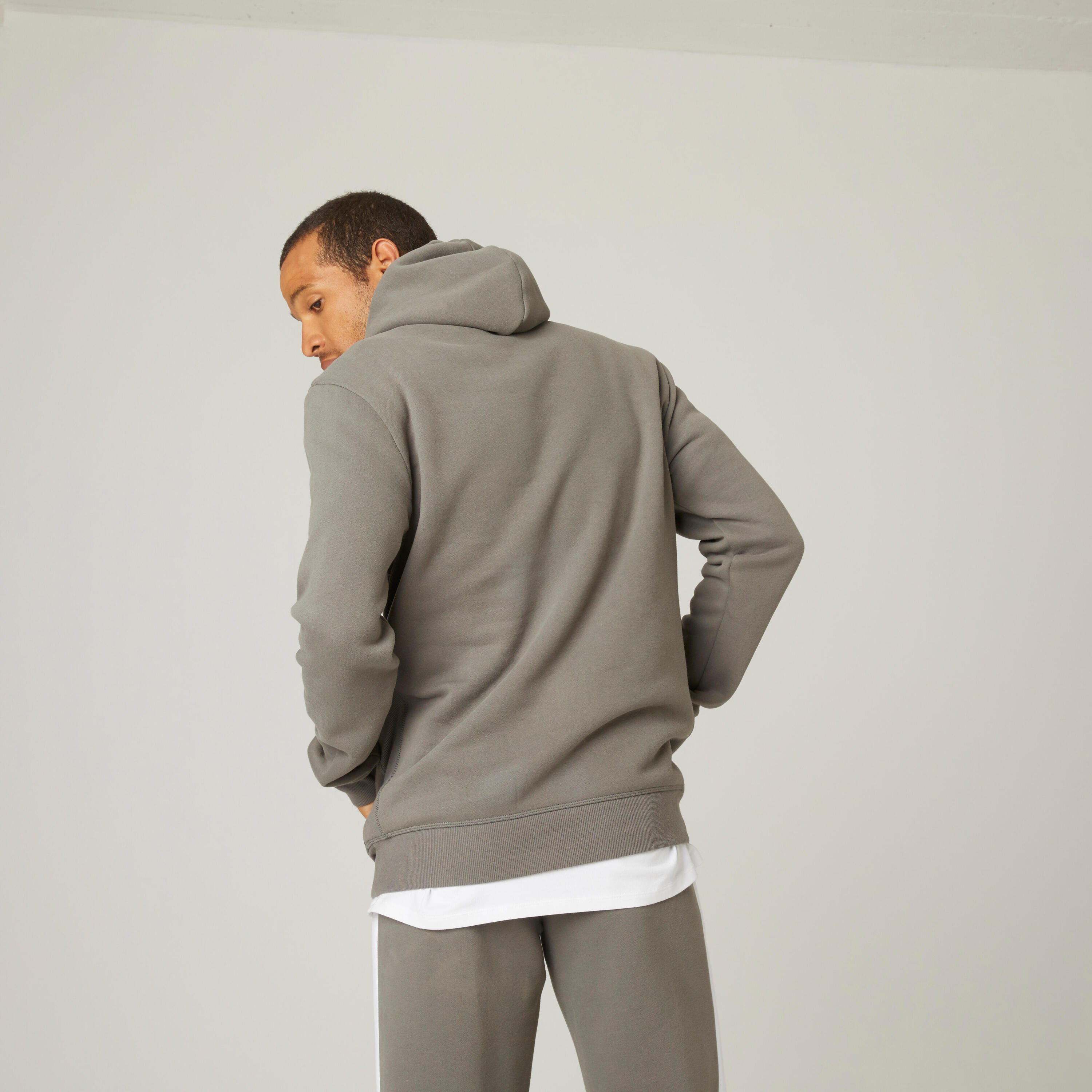 Men's Long Hoodie Warm 500 - Khaki Grey 2/7