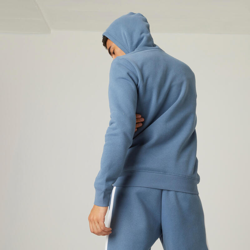 Lange fitness hoodie voor heren 500 Warm stormblauw