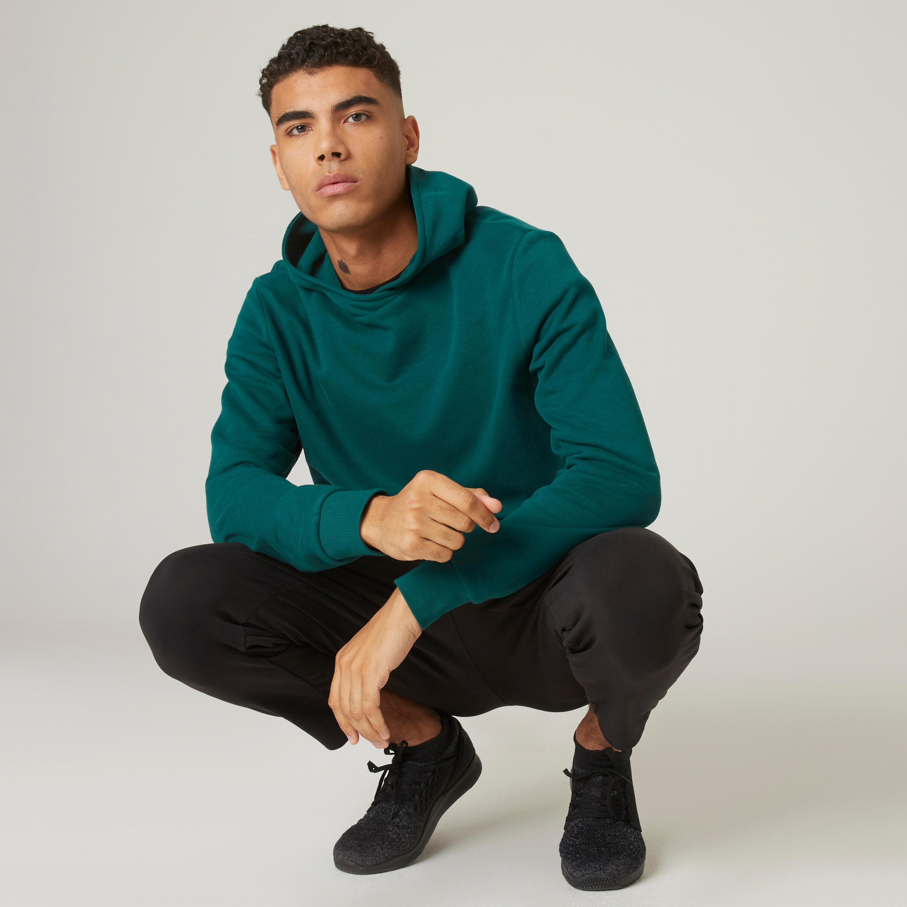 Men's Fitness Crew Hoodie 100 - Cypress Green 3/7