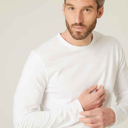 Men's Long-Sleeved Fitness T-Shirt 100 - White