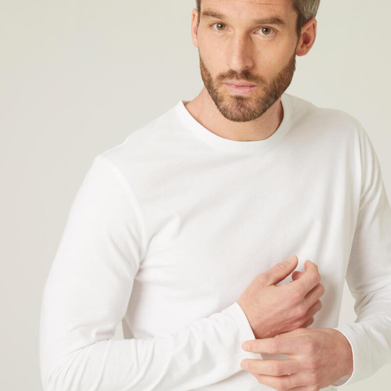 Tricou de fitness cu mânecă lungă, Alb, Bărbați