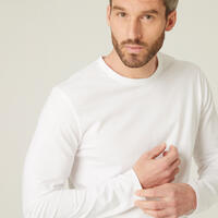 T-shirt fitness manches longues slim coton col rond homme blanc glacier