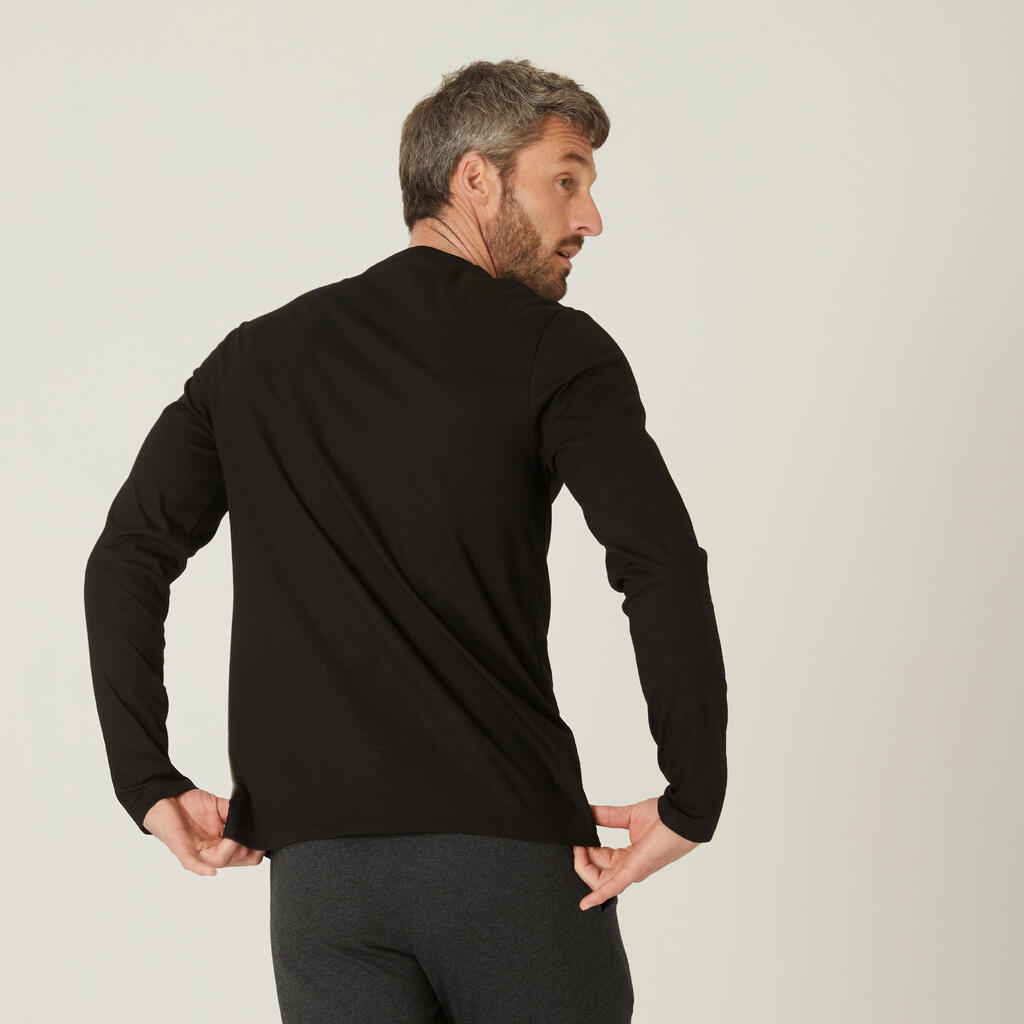 Men's Long-Sleeved Fitness T-Shirt 100 - Black