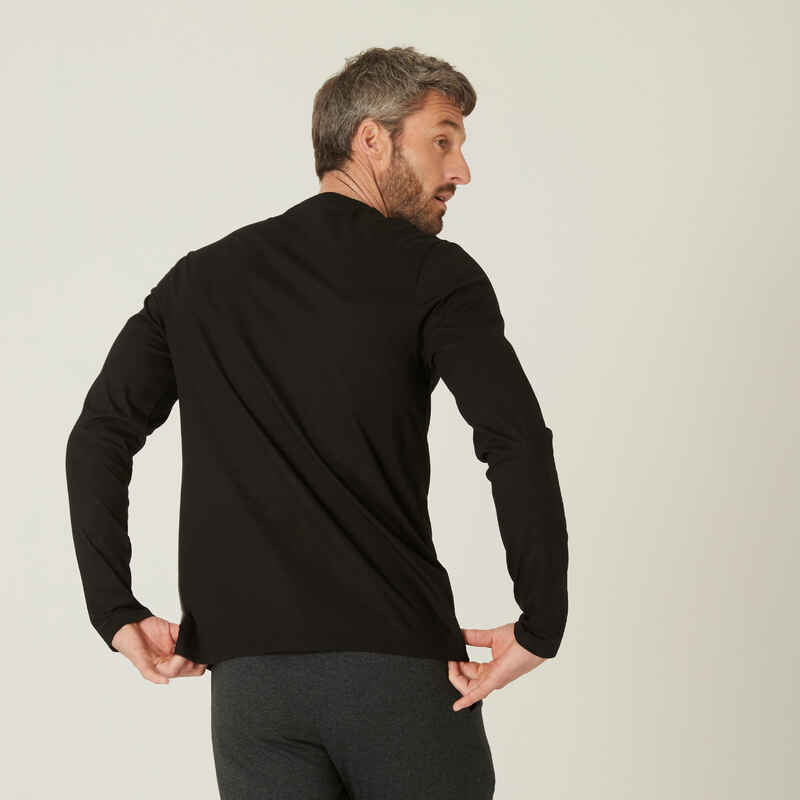 Langarmshirt Fitness enganliegend Rundhals Baumwolle Herren - schwarz bedruckt Langarmshirt Fitness enganliegend Rundhals Baumwolle Herren - schwarz bedruckt