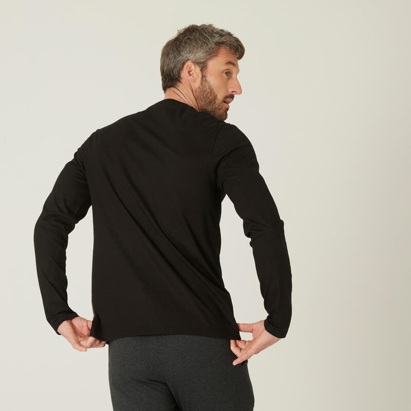 Erkek Siyah Uzun Kollu Spor Tişörtü 100 - Regular - Fitness Hafif Antrenman