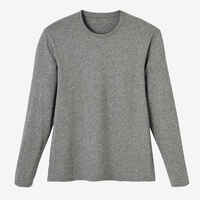 Men's Long-Sleeved Crew Neck Fitted Cotton Fitness T-Shirt - Grey