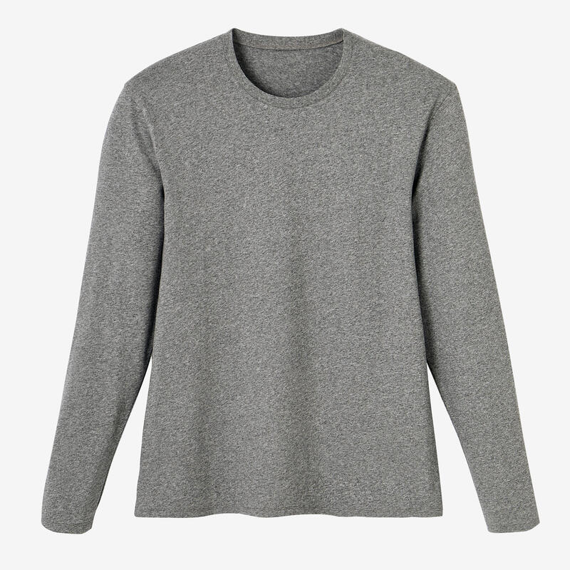 T-shirt fitness manches longues ajusté col rond coton homme - gris
