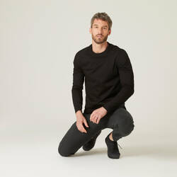 Men's Long-Sleeved Fitness T-Shirt 100 - Black