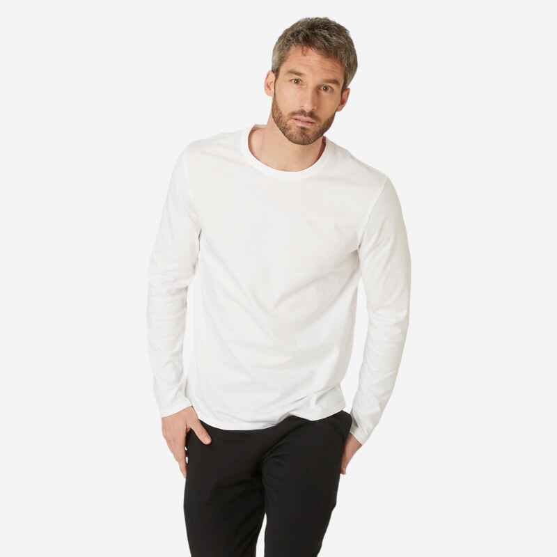 Langarmshirt Fitness enganliegend Rundhals Baumwolle Herren - weiss Langarmshirt Fitness enganliegend Rundhals Baumwolle Herren - weiss