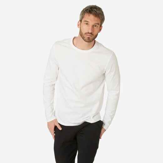 
      T-shirt fitness manches longues slim coton col rond homme blanc glacier
  