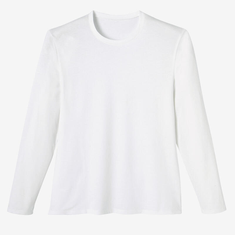 T-shirt fitness manches longues slim coton col rond homme blanc glacier
