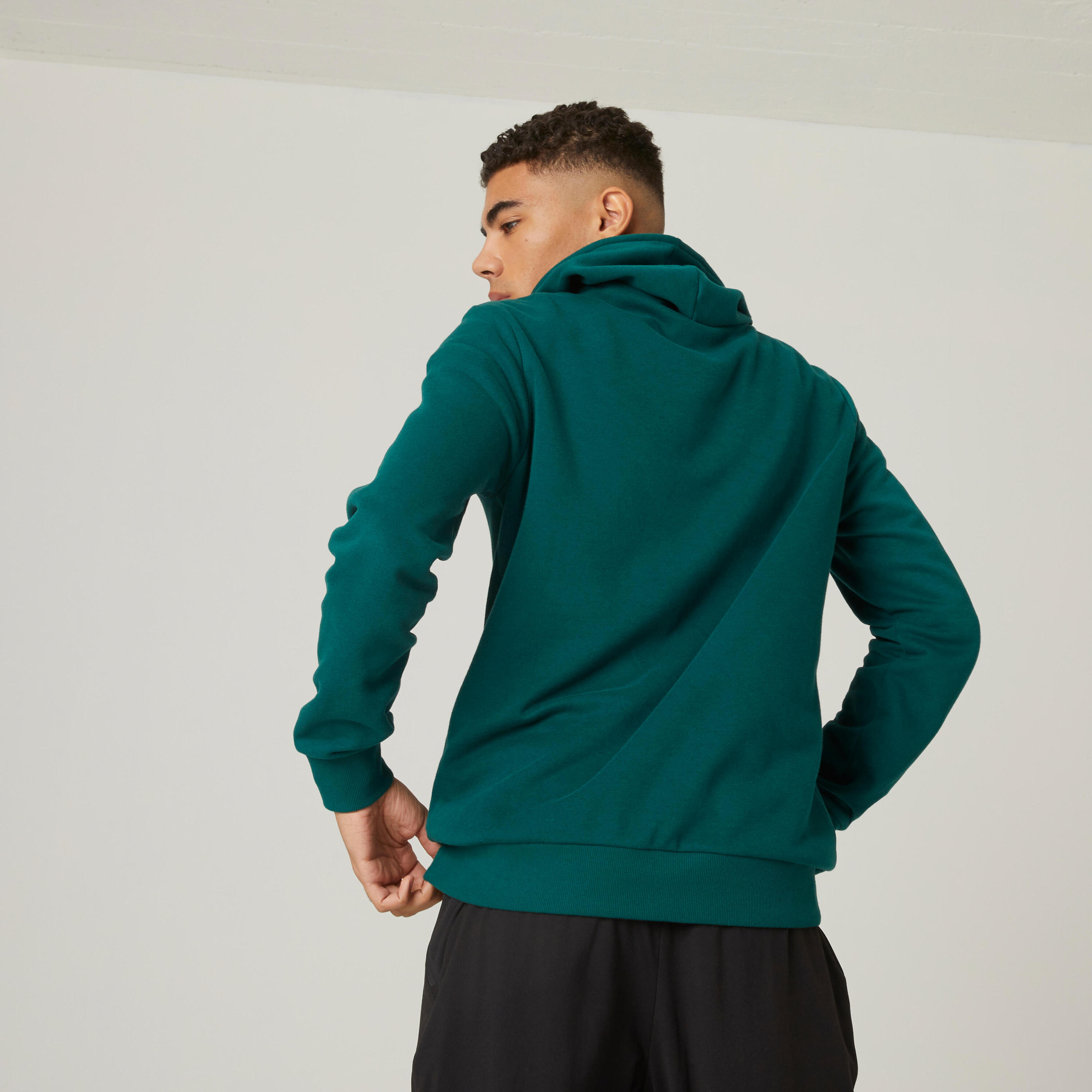Men's Fitness Crew Hoodie 100 - Cypress Green 2/7