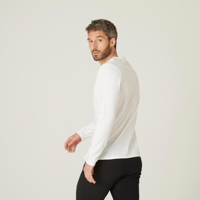 T-shirt maniche lunghe uomo fitness regular 100% cotone bianca