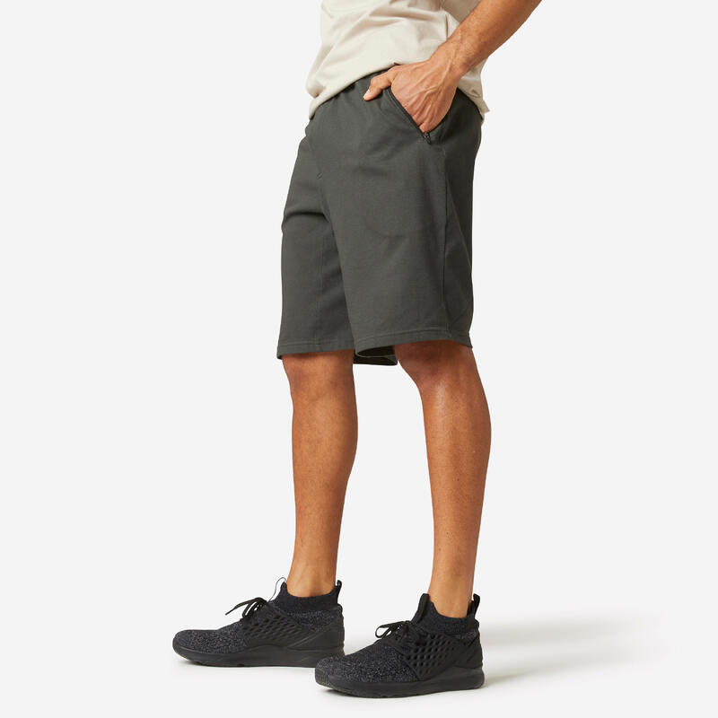 Pantaloncini uomo fitness 520 misto cotone tasca con zip verdi