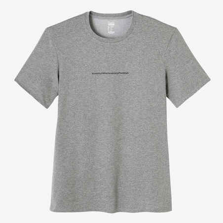 Men's Short-Sleeved Straight-Cut Crew Neck Cotton Fitness T-Shirt 500 - Blue/Grey