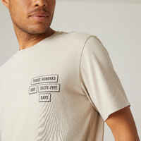 Men's Short-Sleeved Straight-Cut Crew Neck Cotton Fitness T-Shirt 500 - Linen