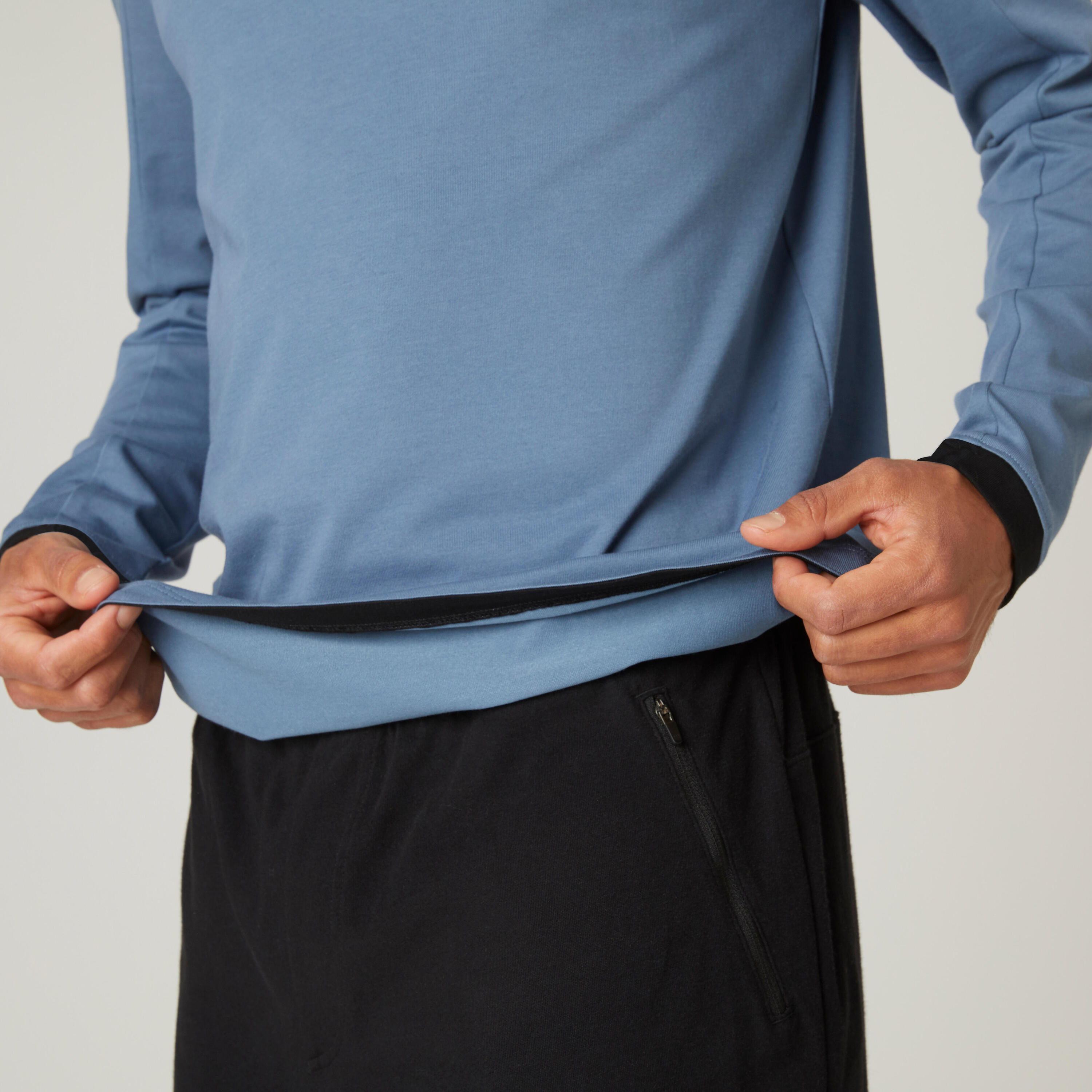 Men's Long-Sleeved Fitted-Cut Crew Neck Cotton Fitness T-Shirt 520 - Storm Blue 5/9