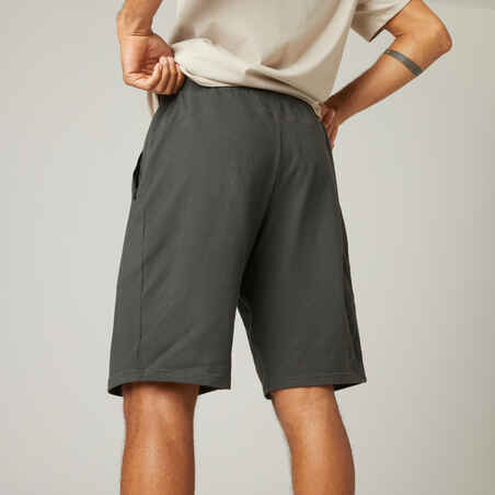 Long Fitness Stretch Cotton Shorts with Zip Pockets