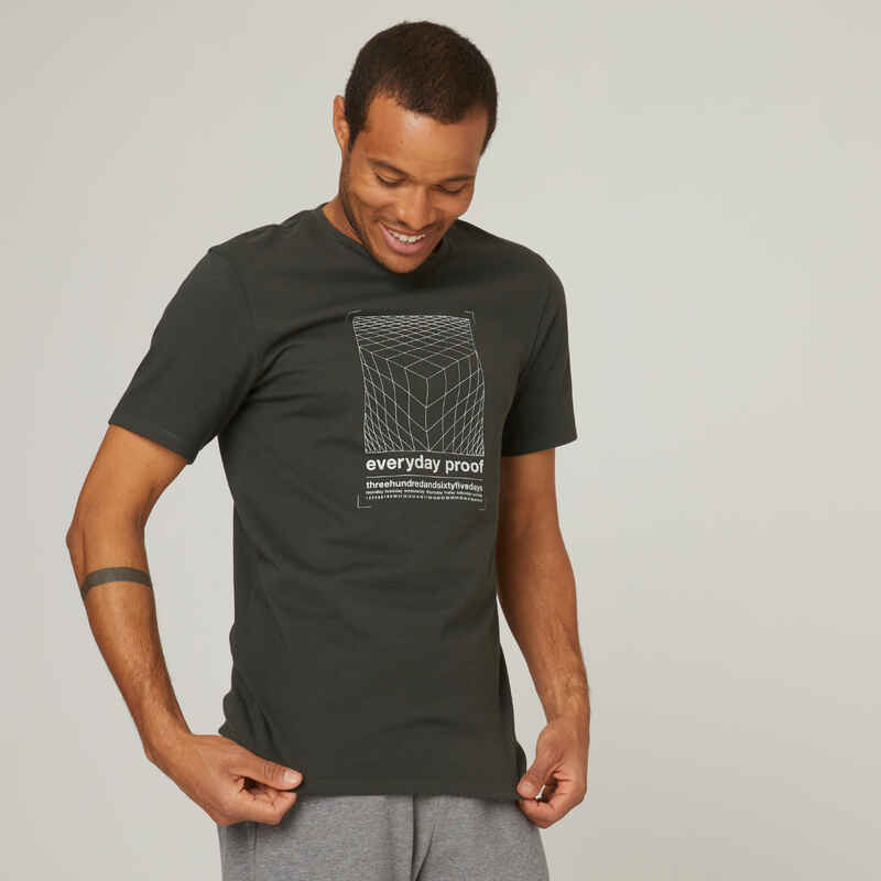 T-Shirt Slim Fitness Baumwolle dehnbar 500 Herren grün Print 