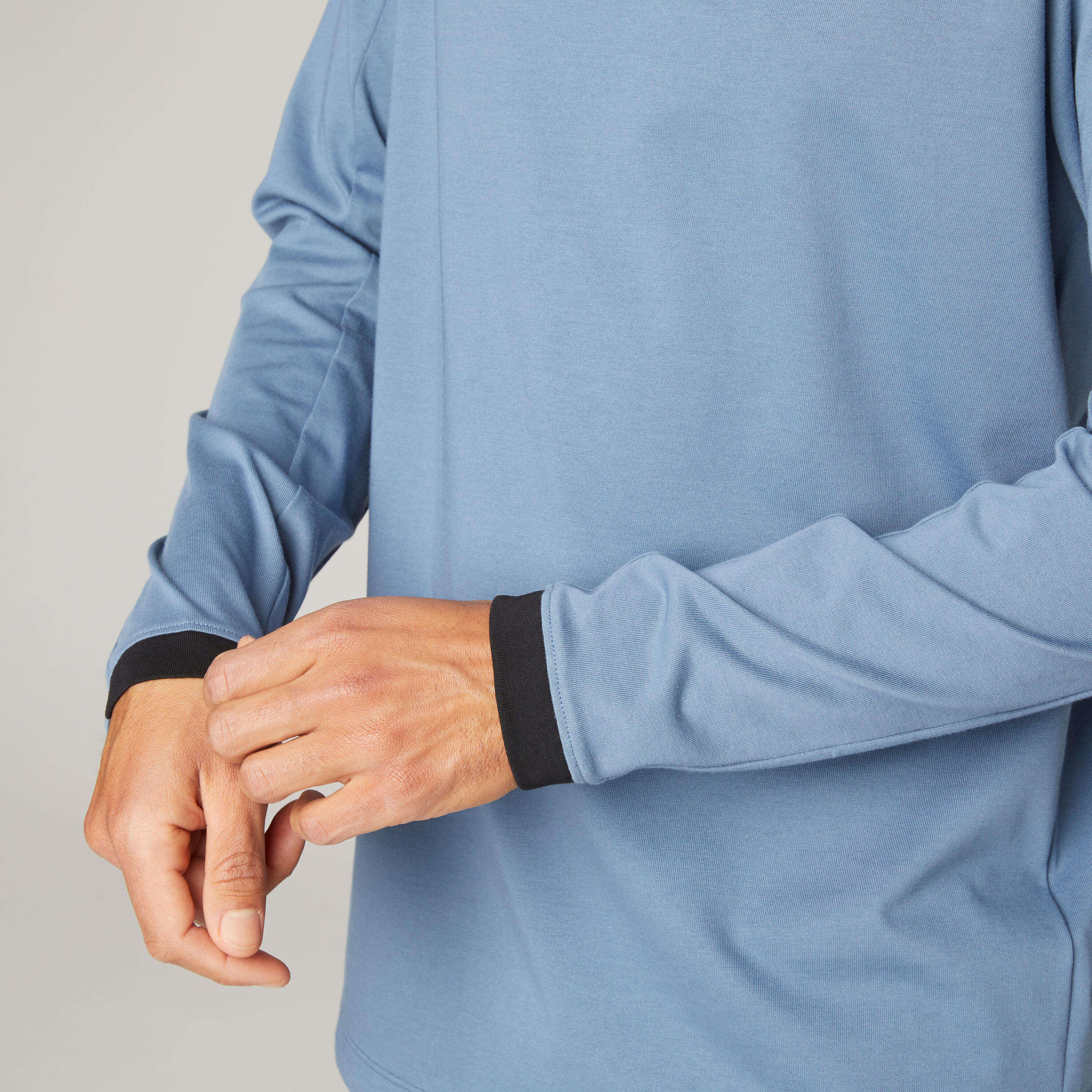 Men's Long-Sleeved Fitted-Cut Crew Neck Cotton Fitness T-Shirt 520 - Storm Blue 6/9