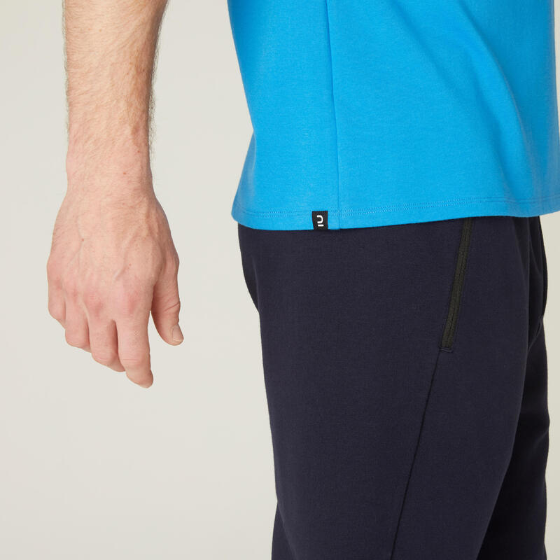 T-shirt fitness manches courtes coton col rond homme bleu méditerranée