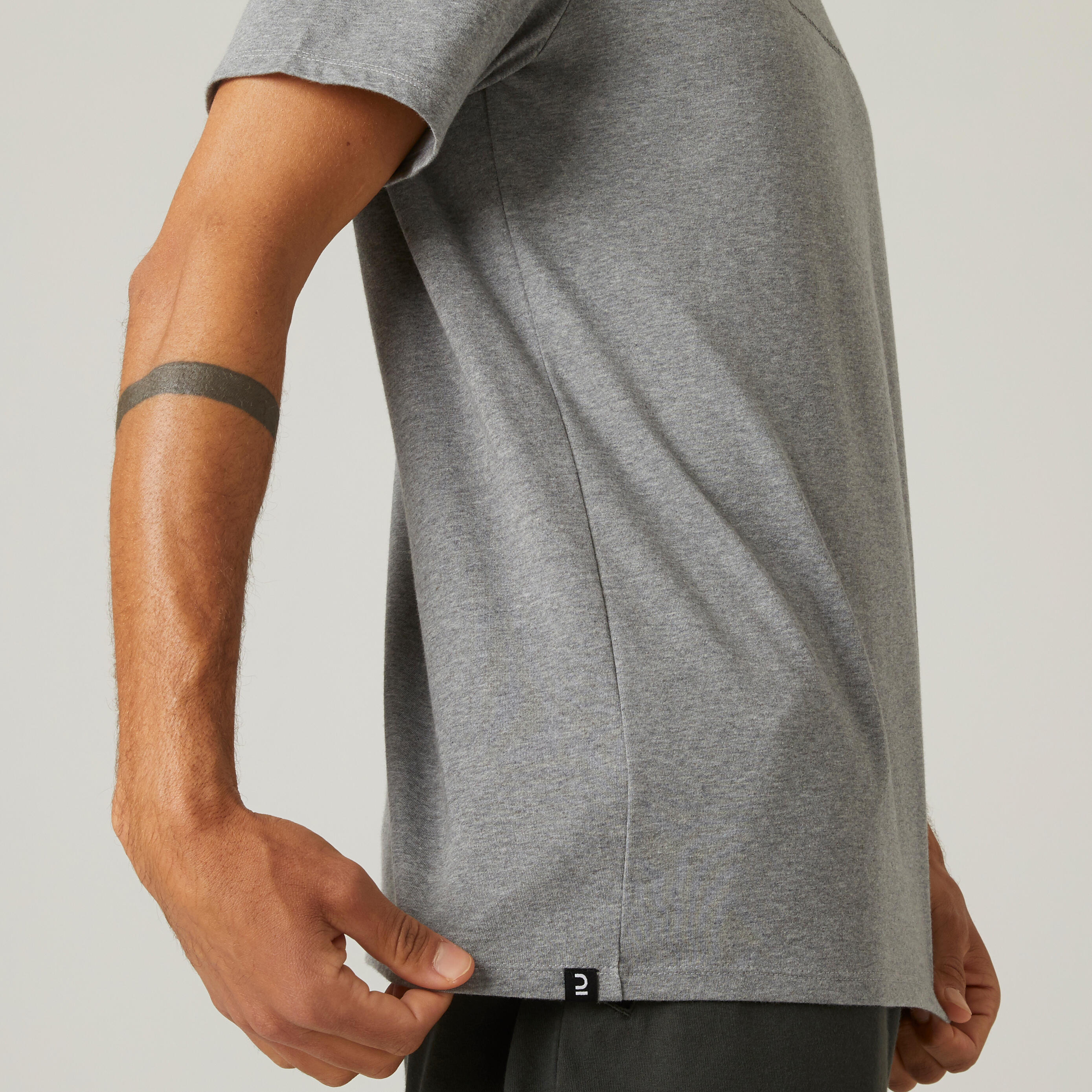 Men's Short-Sleeved Straight-Cut Crew Neck Cotton Fitness T-Shirt 500 - Blue/Grey 6/7