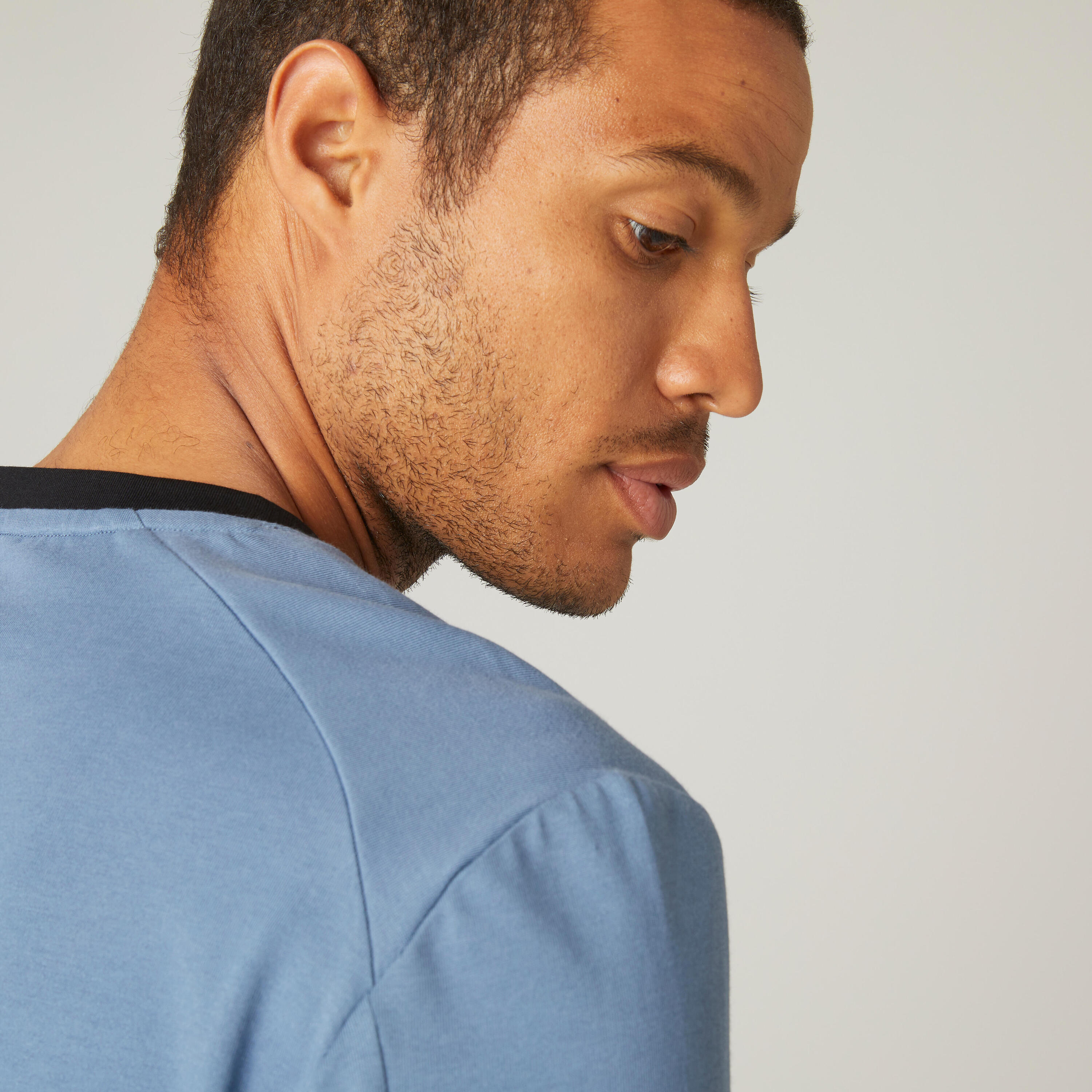 Men's Long-Sleeved Fitted-Cut Crew Neck Cotton Fitness T-Shirt 520 - Storm Blue 7/9
