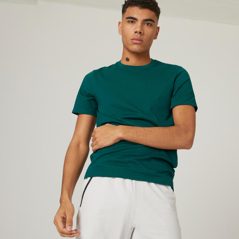 Camiseta fitness manga corta algodón extensible slim Hombre verde