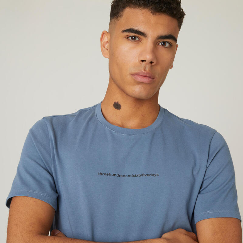 T-shirt fitness manches courtes slim coton col rond homme bleu ardoise