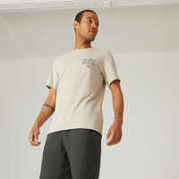 Men's Short-Sleeved Straight-Cut Crew Neck Cotton Fitness T-Shirt 500 - Linen